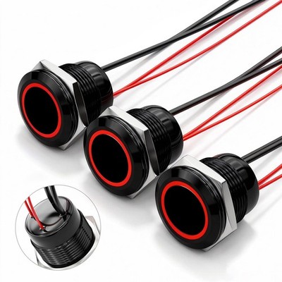 19MM Momentary LED Push Button Switch Waterproof PreWired Red 12V 20A 3 PCS