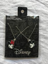 Disney Mickey And Minnie Set of Silvertone Matching Necklaces  2 Faces NEW