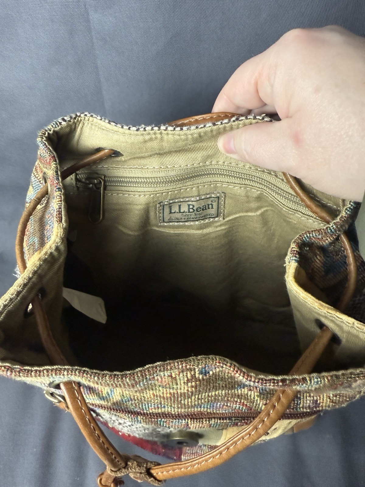 Ll Bean Patchwork Mini Backpack Vintage Leather O… - image 8