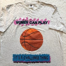 VTG 90s Oneita Power Pro Single Stitch T-Shirt Size XL Gray Women’s Basketball