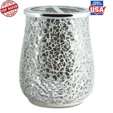 Mosaic Glass Toothbrush Holder Shiny Chrome Metal Lid Elegant Bathroom Accessory