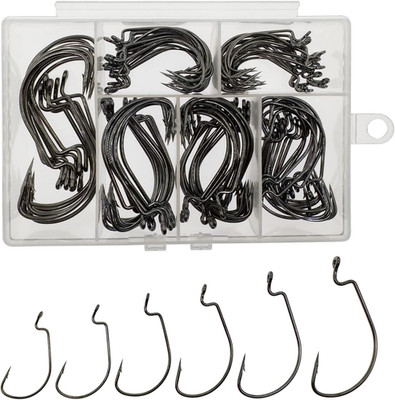 Bass Fishing Hooks Set, 110Pcs High Carbon Steel with Box, 6 Sizes