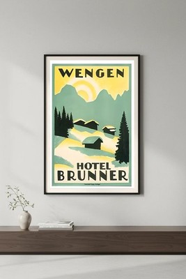 Wengen Hotel Brunner Travel Poster - Swiss Alps 1930s   ️ 24x36  - Rare