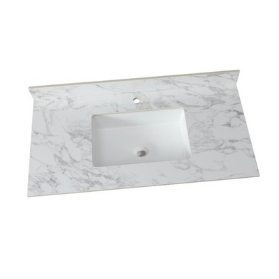 Stylish 43''x22'' Vanity Top with Stain-Resistant Engineered Stone, Ceramic Sink,