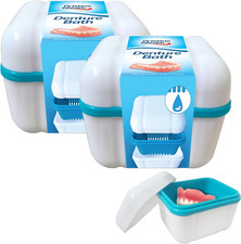 2Pk Denture Bath Box, False Teeth Pot Container with Lid for Braces, Retainers,