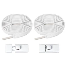 No Tie Shoelaces with 2 Metal Square Buckle Clips, 1Pair & White
