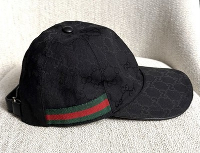 GUCCI Authentic Black Monogram Canvas Baseball Cap Unisex Hat Medium