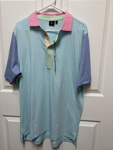 F&G Tech Fairway Greene Polo shirt size L colorblock Striped Golf shirt NWT