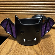 NEW, Bath & Body Works Black/ Purple Glitter Vampire Bat. 3-Wick Candle Holder