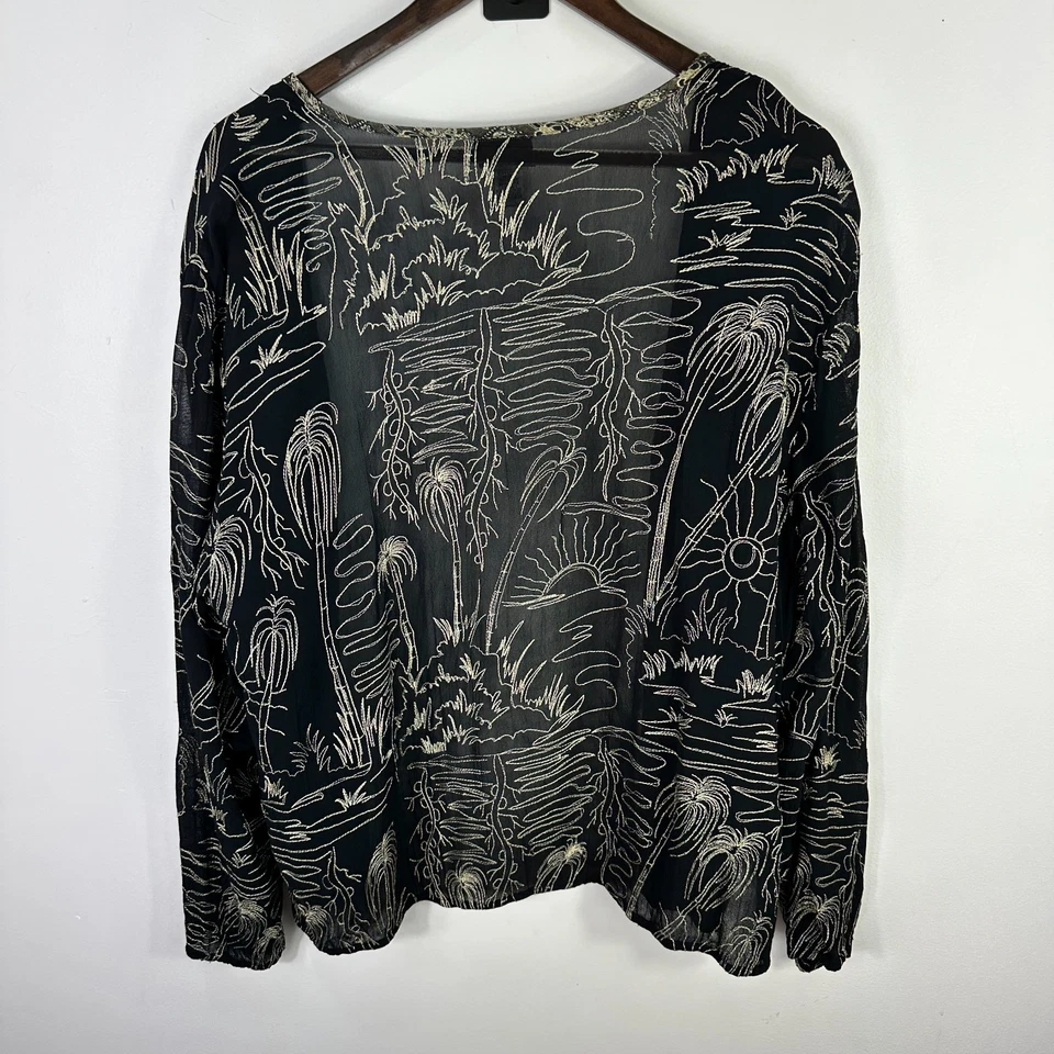 Cárdigan Chico’s 2 Negro Transparente Bordado Arte Boho Frente Abierto Festival Resort Foto 2 de 4