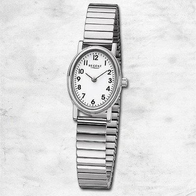 Regent Edelstahl Damen Uhr Armbanduhr Quarz silber Metallarmband URF1361