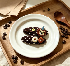 Chocolate Brown Polka Dot Hair Clip Set 2Pcs Lion Embroidery Barrette for Girls
