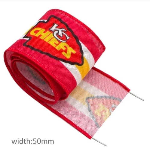 2 inch (1 yard) Chiefs Wired wire edge Flax Football Ribbon 1222677 Kansas City