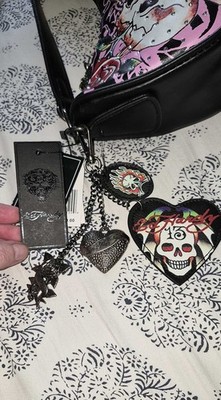NWT Ed Hardy Black / Pink Skull Rose Tattoo Purse Bag Hobo MSRP