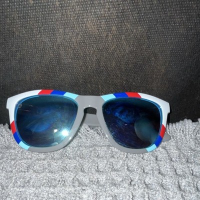 Knockaround Sunglasses Gray Frame Blue Mirrored Lenses Striped