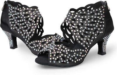Women Rhinestone Dance Shoes Latin Salsa Bachata Practice Performance Black 5
