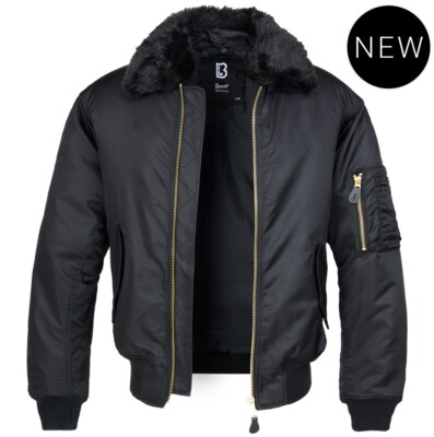 Brandit Jacket Men Aviator Faux Fur Collar MA2 Black Oversize
