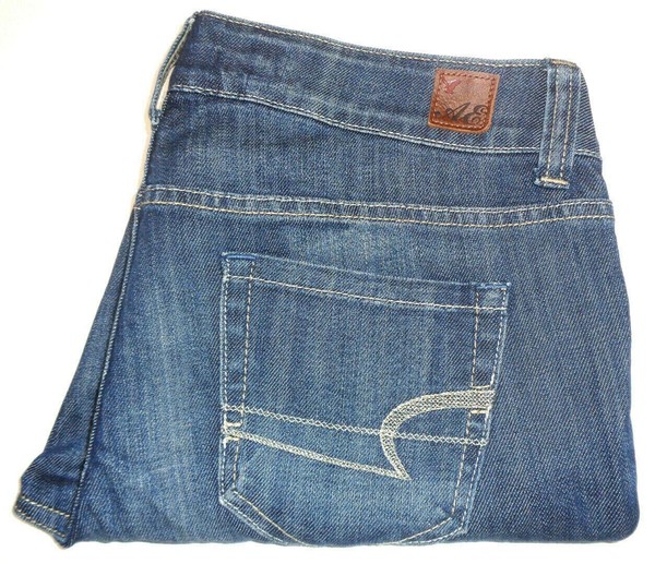 American Eagle Womens Size 8 Measure W32 X L28 Hemmed Boyfriend Blue Denim Jeans