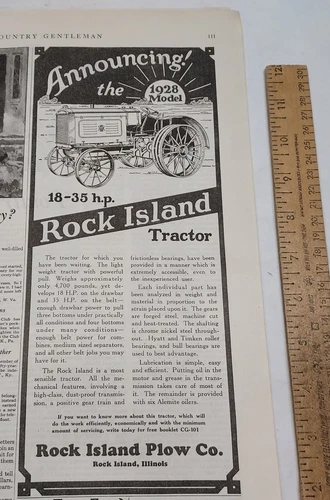 1927 - 18-35 h.p. ROCK ISLAND TRACTOR / Rock Island Plow Co. - magazine ad