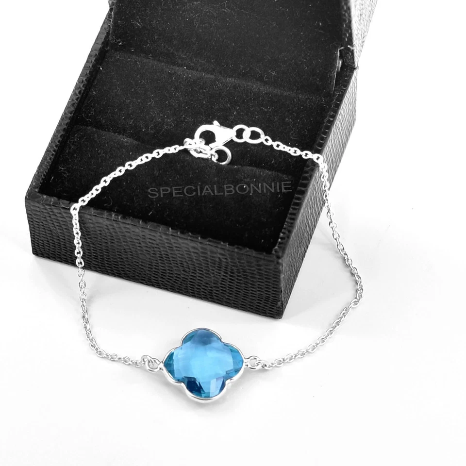 Дизайнерский браслет-цепочка с натуральным голубым топазом и драгоценными камнями - Изображение 4 из 4