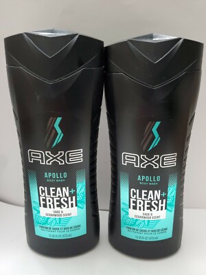 Axe Clean Fresh Shower Gel Body Wash Apollo Sage Cedarwood Scent 16 oz(2 bottles