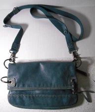 The Sak Pax Crossbody Shoulder Bag Slate Blue Leather Foldover Convertible Purse