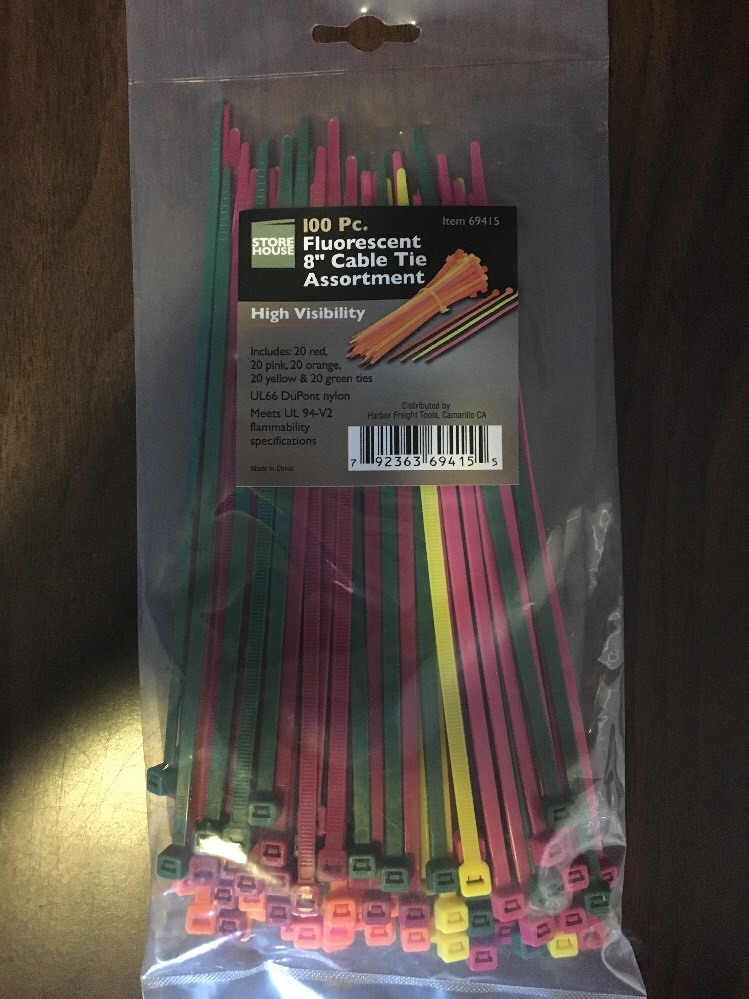 8 in. Fluorescent Cable Ties Tie Wraps 100 Pk Zip ties multi color pack