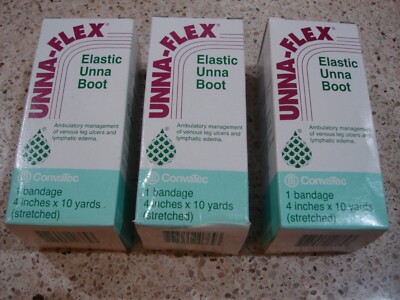 3 Convatec Elastic Unna Boot Flexible Bandages 4 Inches x 10 Yards NEW - SEALED