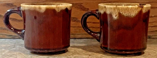 2-Vintage Hull Brown Drip Glaze Pottery Coffee Mugs USA