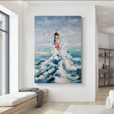 Meer, Leuchtturm ,Acrylgemälde,Seelandschaft, Original, Handgemalt, Modern