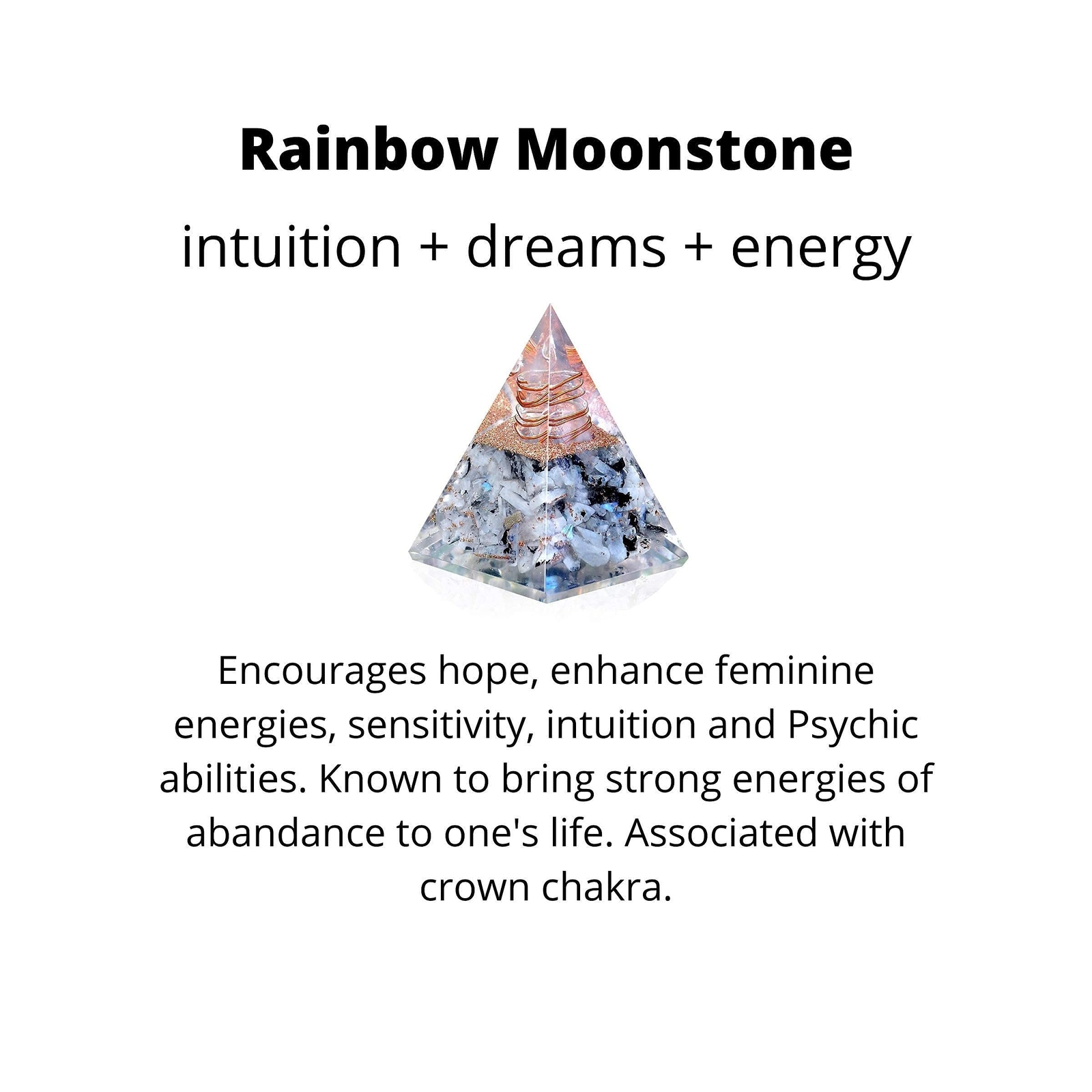 New Inspirational Orgonite Pyramid for Success | Rainbow Moonstone Orgone Pyr...
