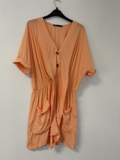 Zara Romper Womens Large Jump Suit Mini Salmon Short Sleeve Tunic Viscose n189