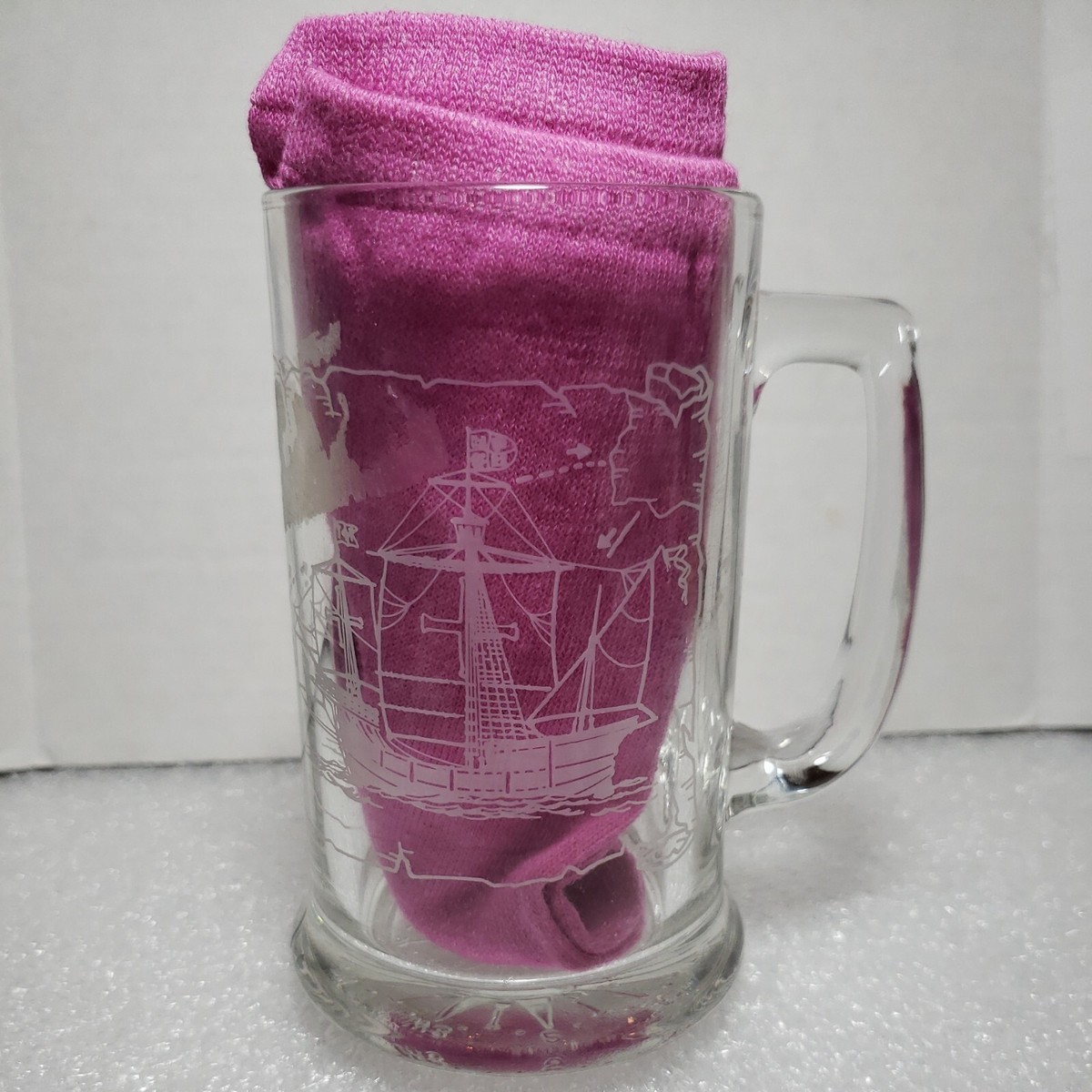 The SANTA MARIA Etched Glass Beer Mug COLUMBUS Voyage The SANTA MARIA Etched Glass Beer Mug COLUMBUS Voyage