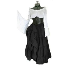 Renaissance Dress Chemise Corset Outfit 3 pcs Medieval Costume Steampunk Fair 03