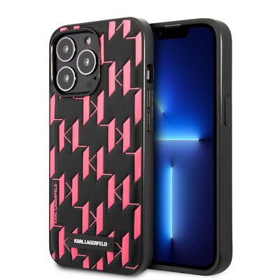 Karl Lagerfeld iPhone 13 Pro Hülle Monogram Plaque Case Cover Schwarz / Pink