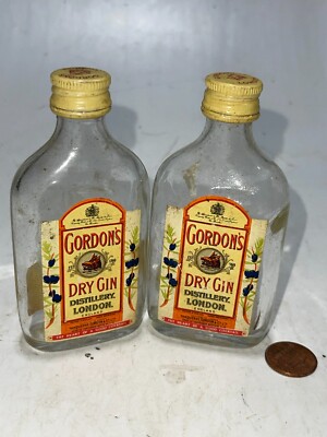 2) Gordon's Distilled Dry London Gin Miniature 1.7 oz EMPTY Glass