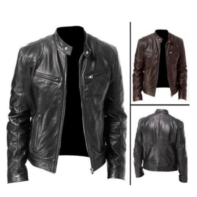 Men's Top Grain Black Leather Café Racer Genuine Leather Jacket