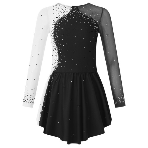 Kids Girls Leotard Rhinestone Dance Dress Ice Roller Gymnastics Skating Outfit - Picture 22 of 98