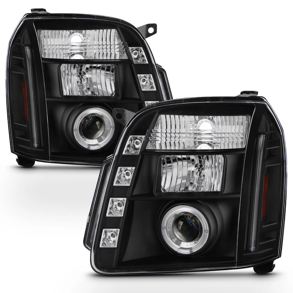 Blk 2007-2013 GMC Yukon/Yukon Denali LED DRL Halo Projector Headlights 07-13 Set - Изображение 3 из 4