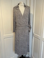 Pure Collection Ladies Grey Animal Print V Neck Fixed Wrap Midi Dress Size UK 18