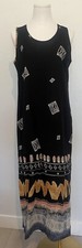 Vintage 90s Caribou Boho Black Multicolor Sleeveless Batik Dress Size Small