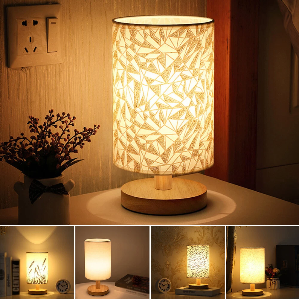 Simple Bedside Table Lamp NightStand Fabric Shade USB Rechargeable Desk Light