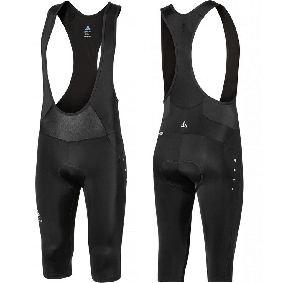 Odlo Herren 3/4 Radhose mit Sitzpolster Träger Hose Radshorts Fahrrad schwarz S