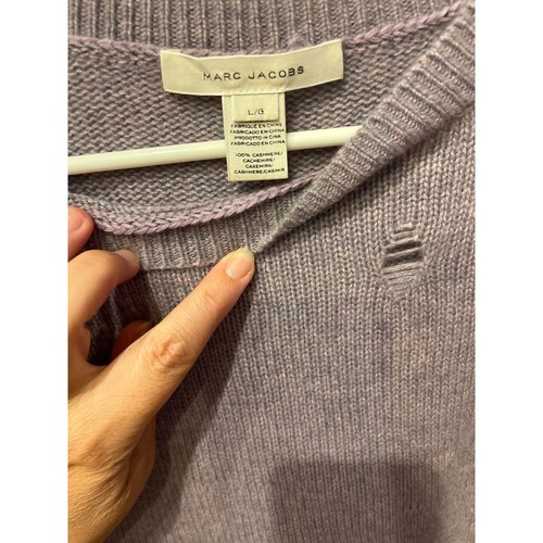 Marc Jacobs Cashmere Sweater Distressed Lavender Purple Crewneck Loose Tie Sz L - Picture 2 of 6