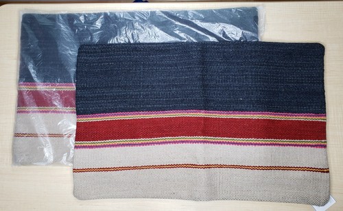 Pottery Barn Canton 2 Pillow Covers NEW Stripe Heavy Wool Cotton Textured 16x26