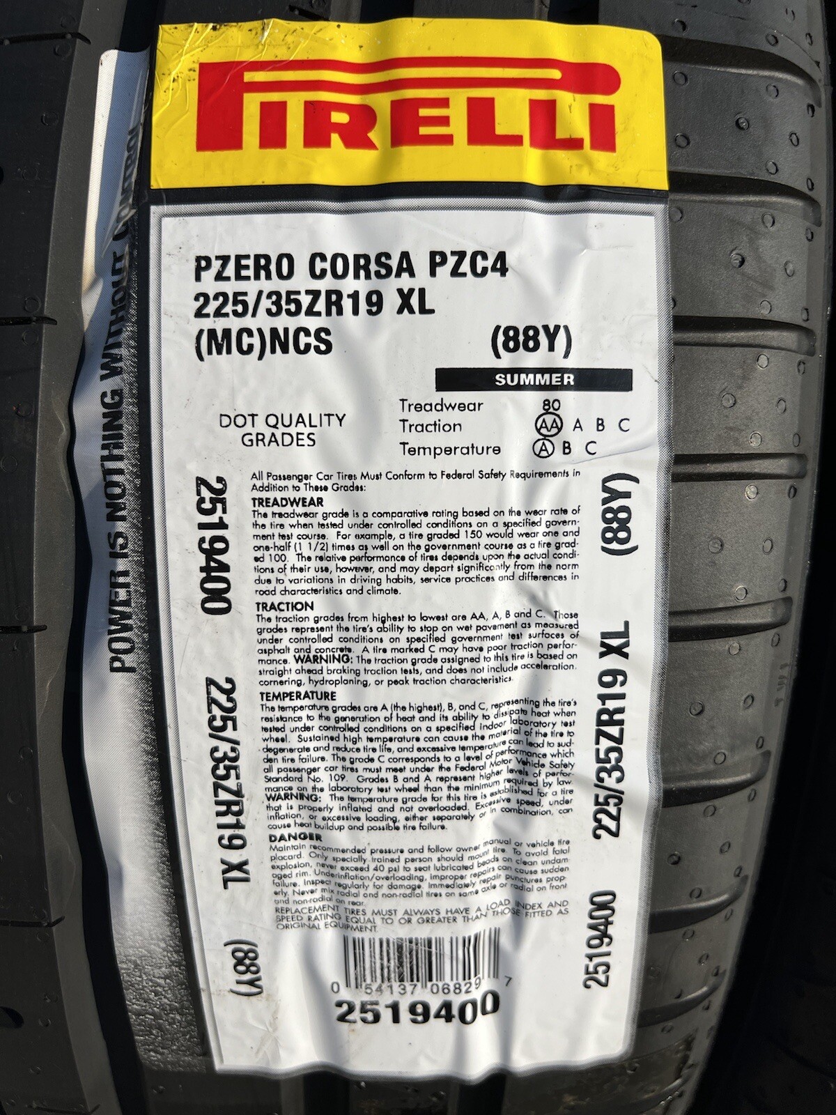 Set of TWO BRAND NEW 225/35ZR19 Pirelli P Zero Corsa PZC4 MC McLaren PNCS Tires