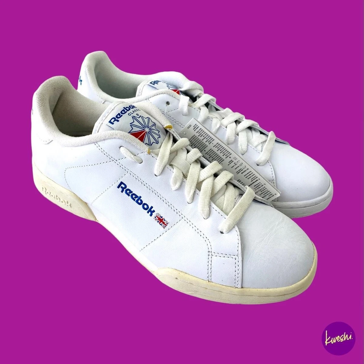 REEBOK NPC II Men s Trainers Super Soft Leather Uppers White UK 7 EU 40.5 US 8