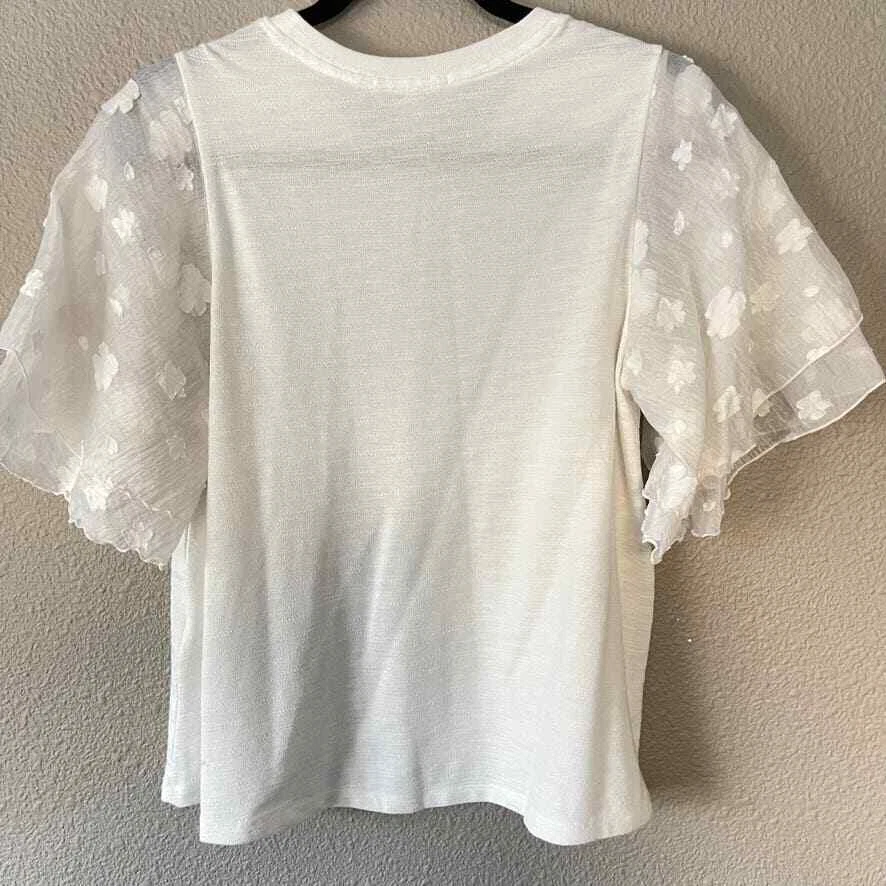 Eri + Ali трепетать белый бабочка цветочный чистый рукав женская футболка блузка маленький - Изображение 3 из 4