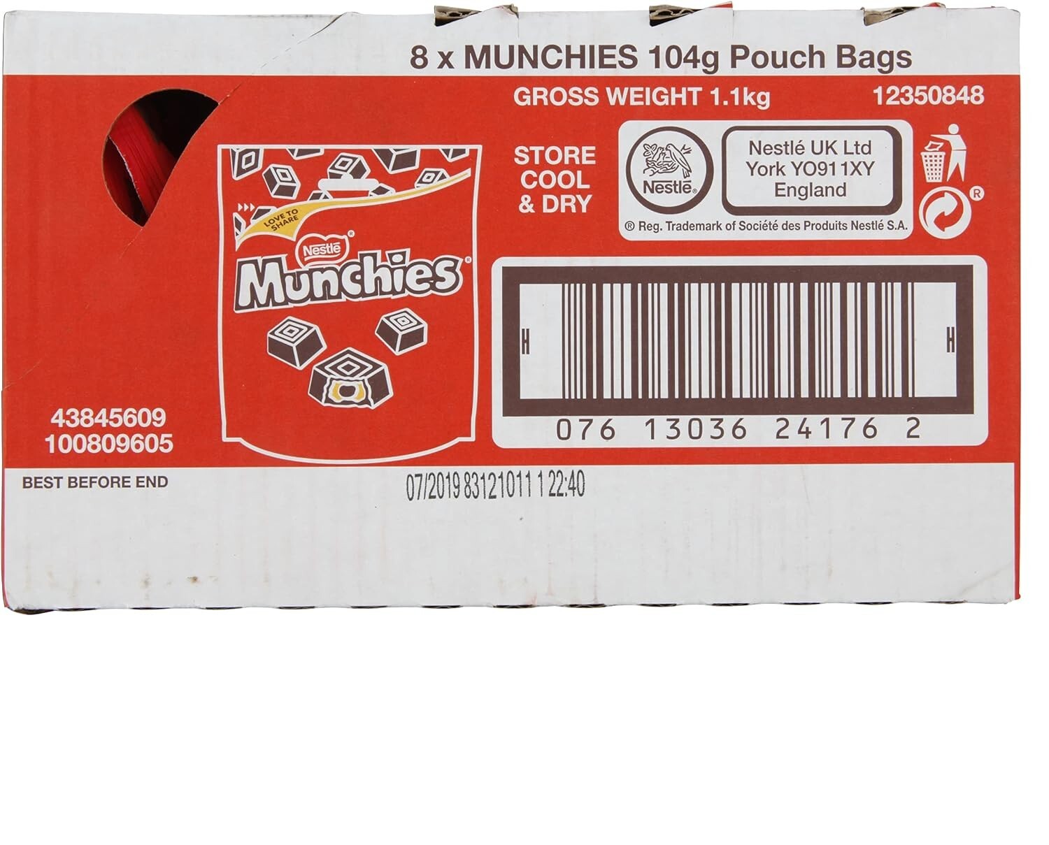 Munchies 8 x 104g Chocolate Sharing Pouch Bags Full Box