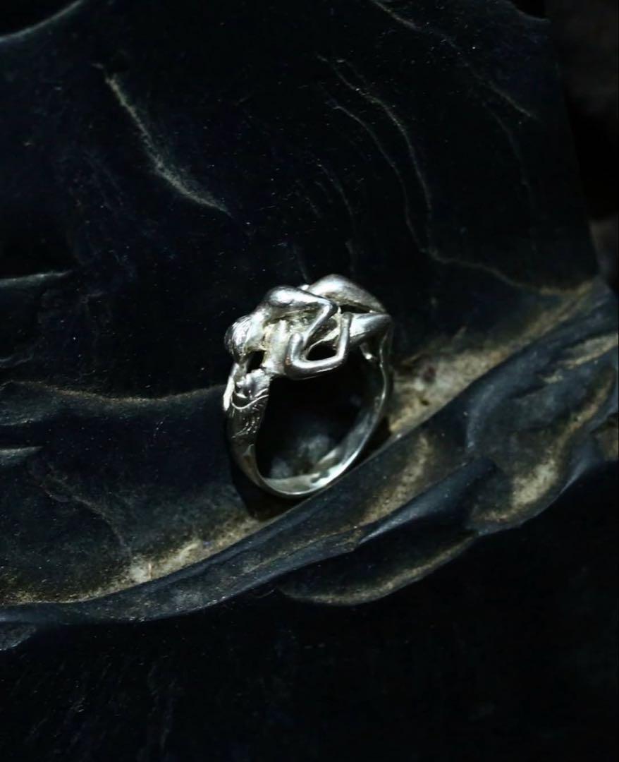 1970s French Silver Ring, Abstract Design, Unique Motif, Size 7 